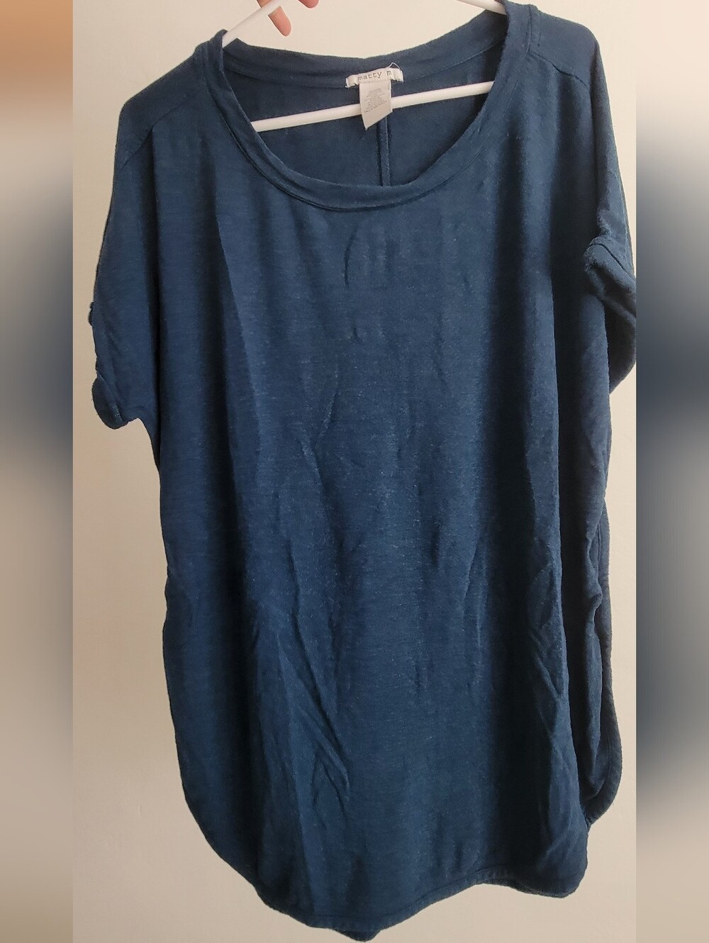 Women's Navy Short-Sleeve Crew Neck Shirt- Matty M